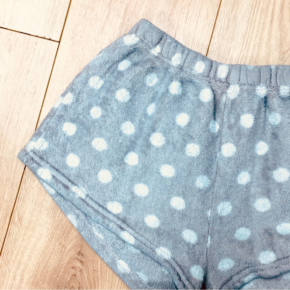 Plush polka dot shorts fleece cotton lounge summer pool small grey gray